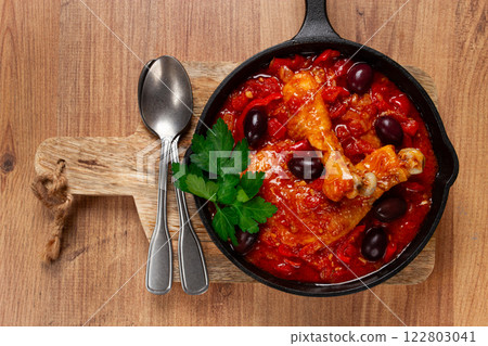 Pollo alla romana, Roman chicken, homemade, no people, 122803041
