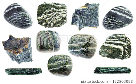 natural specimens of uncut chrysotile rocks cutout 122803098