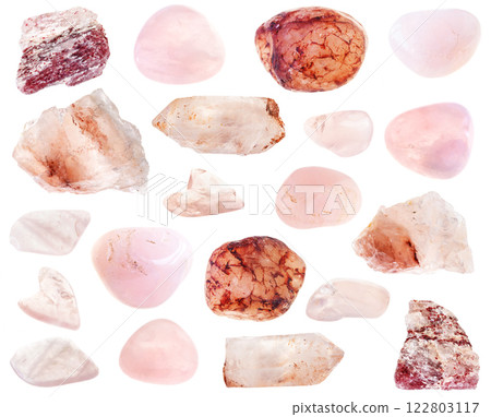 natural specimens of uncut rose quartz rock cutout 122803117
