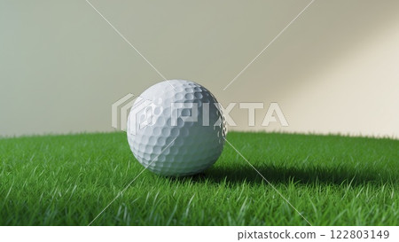 Golf Ball Resting on Lush Green Lawn in Soft Light 122803149