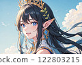 Blue sky and clouds, smiling elf girl 122803215
