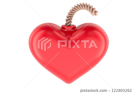 Heart Bomb with burning fuse, 3D rendering Heart Bomb with burning fuse, 3D rendering 122803262