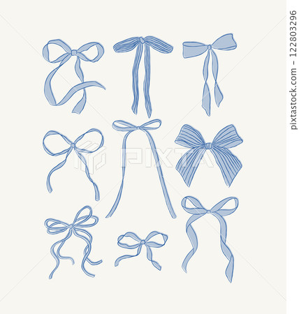 Bows of ribbon hand drawn sketch blue 122803296