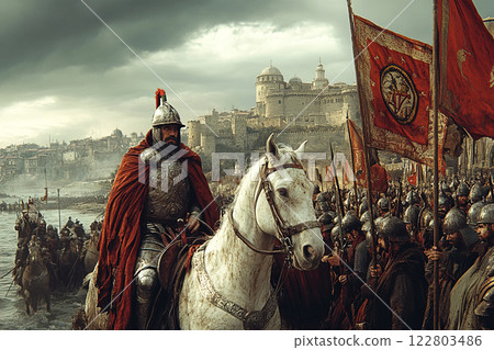 Crusaders charge towards Constantinople during the Fourth Crusade in 1840 122803486