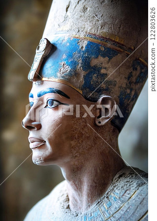 Representation of Akhenaten ancient Egyptian pharaoh showcasing unique features and artistry Representation of Akhenaten ancient Egyptian pharaoh showcasing unique features and artistry 122803626