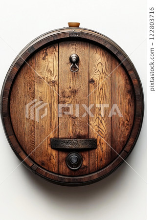 Antique oak wine barrel isolated on a white background showcasing craftsmanship and tradition 122803716