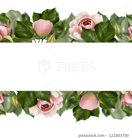Beautiful seamless border with pink roses. Beautiful seamless border with pink roses. 122803780