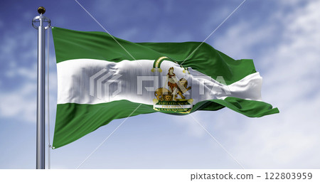 Andalusia flag waving in the wind 122803959