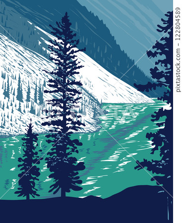 Moraine Lake in the Valley of the Ten Peaks Canada WPA Poster Art Moraine Lake in the Valley of the Ten Peaks Canada WPA Poster Art 122804589