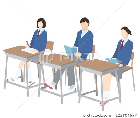 Male and female students sitting at desks - Support for examinees - School life - People simple vector illustration material 122804657