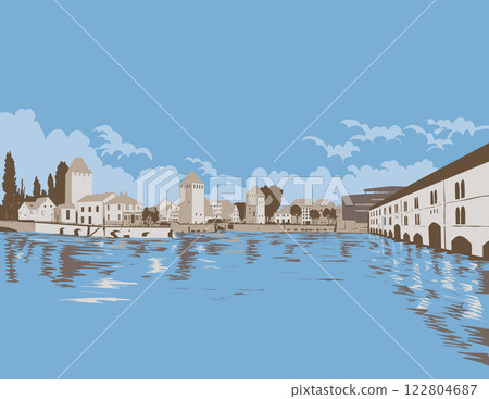 Ponts Couverts and Barrage Vauban on River III Strasbourg France WPA Poster Art Ponts Couverts and Barrage Vauban on River III Strasbourg France WPA Poster Art 122804687