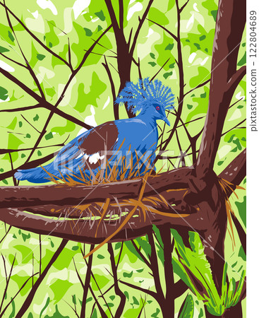 Victoria Crowned Pigeon Nesting in Loloata Island Papua New Guinea WPA Art Victoria Crowned Pigeon Nesting in Loloata Island Papua New Guinea WPA Art 122804689