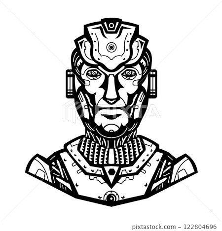 Male Humanoid Robot Cyborg Head Front View Mascot Retro 122804696