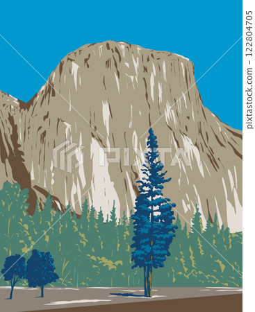 El Capitan From Valley View in Yosemite National Park WPA Poster Art 122804705
