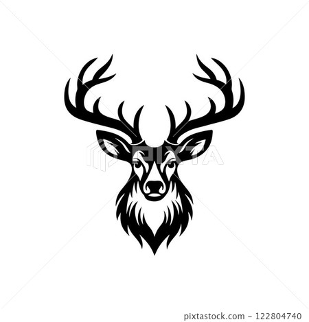 Ornate Black and White Deer Head Silhouette Vector Art Illustration Design 122804740