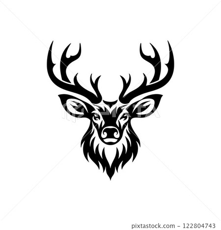 Ornate Black and White Deer Head Silhouette Vector Art Illustration Design Ornate Black and White Deer Head Silhouette Vector Art Illustration Design 122804743