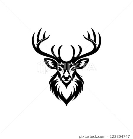 Ornate Black and White Deer Head Silhouette Vector Art Illustration Design Ornate Black and White Deer Head Silhouette Vector Art Illustration Design 122804747