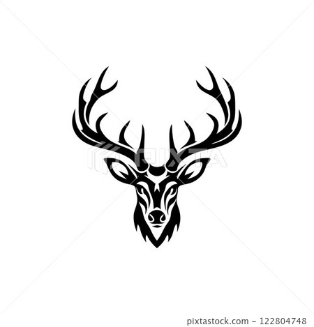 Ornate Black and White Deer Head Silhouette Vector Art Illustration Design 122804748