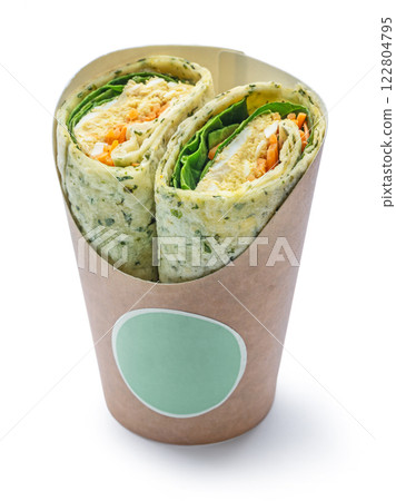 spinach wrap stuffed with tuna, eggs and carrots 122804795