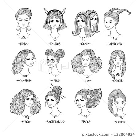Collection of zodiac signs line art girls 122804924