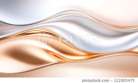 Dynamic golden silver metallic wave patterns create a smooth luxurious abstract background 122805475