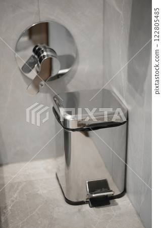 Metallic trash can in toilet, wc Metallic trash can in toilet, wc 122805485