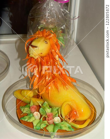 Seafood Dish with Garnish on Tableware Seafood Dish with Garnish on Tableware 122805872