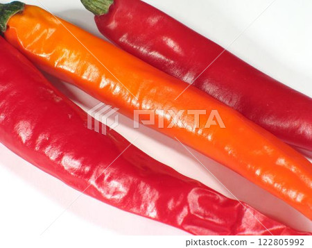 Trio of Red and Orange Chili Peppers 122805992