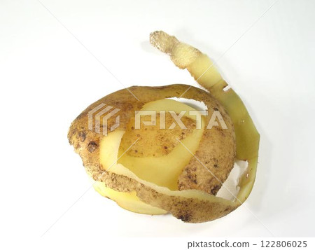 Partially Peeled Potato on White Background 122806025