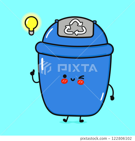 A cute recycling bin cartoon has a bright idea to sort waste and protect the environment. A cute recycling bin cartoon has a bright idea to sort waste and protect the environment. 122806102
