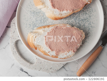 Fresh sandwiches with cheese and pate. Fresh sandwiches with cheese and pate. 122806191