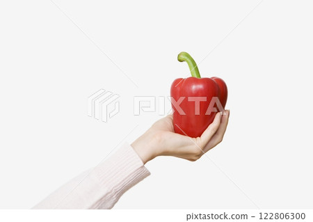 Person Holding Red Bell Pepper in Close-up Food Photography Person Holding Red Bell Pepper in Close-up Food Photography 122806300