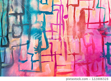 watercolor graphic doodle lines and spots of paint of pink and blue color watercolor graphic doodle lines and spots of paint of pink and blue color 122806328