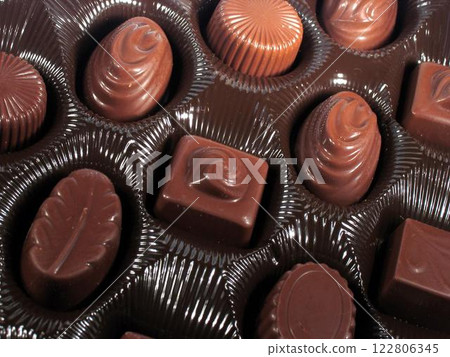 Chocolate candies close view background Chocolate candies close view background 122806345