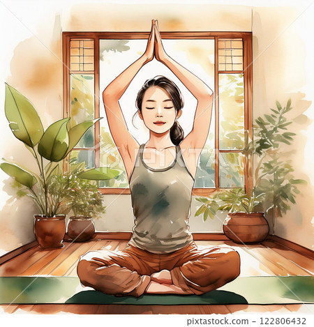 女人做瑜珈 AI 生成的圖像 122806432