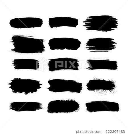 Collection of hand-drawn ink brush textures with various lines, waves, and artistic strokes. Great for design and creative projects. 122806483