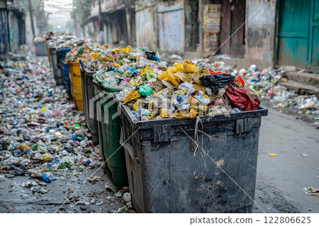 garbage sorting, containers are full of garbage 122806625