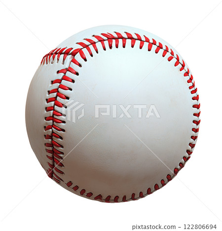 Old and worn baseball isolated on a transparent background. Classic white ball with red stitching, showing signs of wear and tear from gameplay. Old and worn baseball isolated on a transparent background. Classic white ball with red stitching, showing signs of wear and tear from gameplay. 122806694