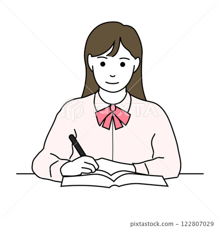 Illustration of a high school girl studying 122807029