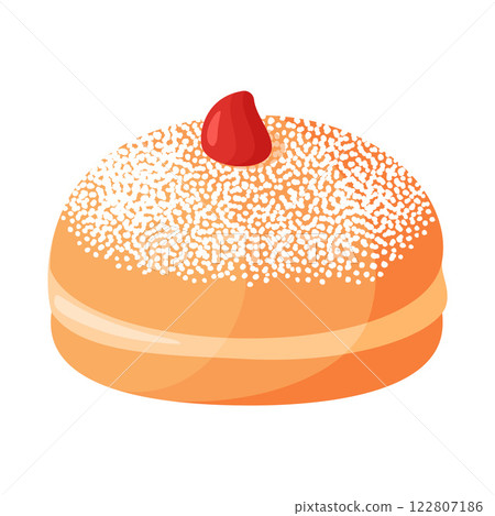 Sufganiya donut flat style. Jewish traditional dessert Hanukkah. Israel during the holidays 122807186