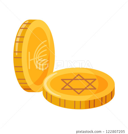 Hanukkah coins with Jewish symbols Magen David and Menorah flat style Hanukkah coins with Jewish symbols Magen David and Menorah flat style 122807205