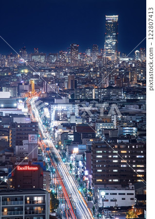 Sakai City, Abeno Harukas and the cityscape at night as seen from the observation lobby of Sakai City Hall 122807413