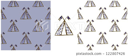 Children's drawings with wax crayons. Set Print 122807426