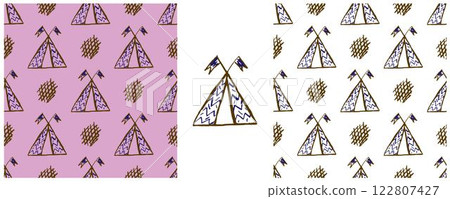 Children's drawings with wax crayons. Set Print 122807427