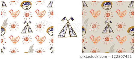 Children's drawings with wax crayons. Set Print Children's drawings with wax crayons. Set Print 122807431