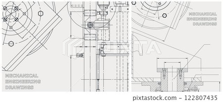 Blueprint illustration set. Engine line drawing Blueprint illustration set. Engine line drawing 122807435