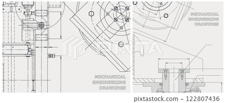 Blueprint illustration set. Engine line drawing 122807436