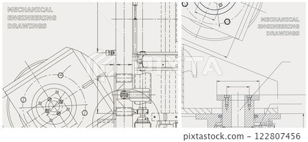 Blueprint illustration set. Engine line drawing Blueprint illustration set. Engine line drawing 122807456