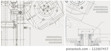 Blueprint illustration set. Engine line drawing Blueprint illustration set. Engine line drawing 122807457