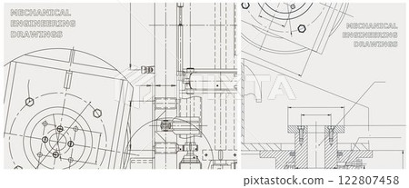 Blueprint illustration set. Engine line drawing 122807458